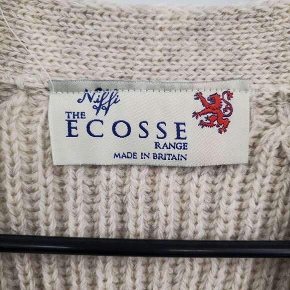 Niffi Ecoose British Wool Knit Cardigan Harris Tweed Patches Men Size Large NWT - Picture 7 of 16